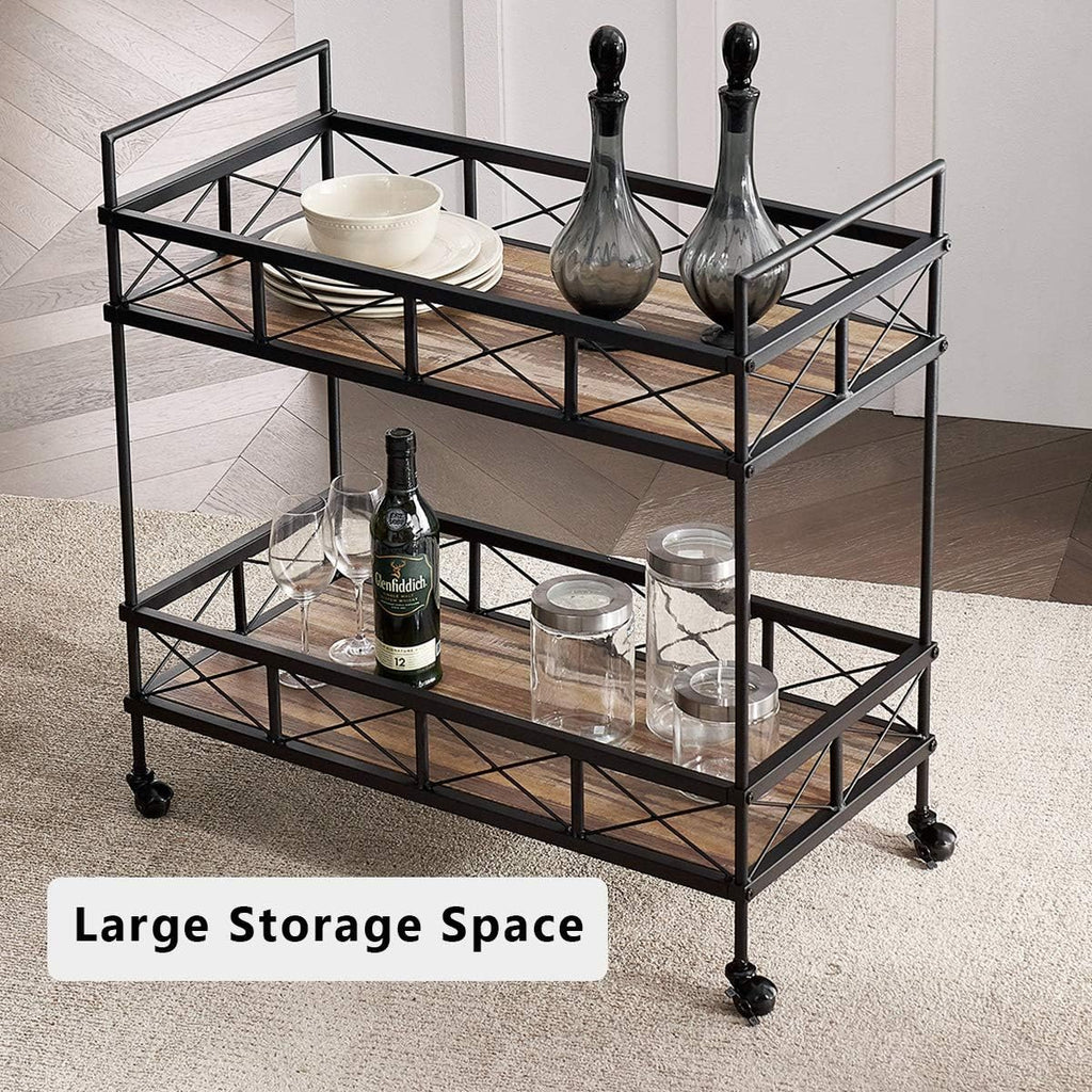 Vintage Brown 2-Tier Rectangular Rolling Bar Cart G7671