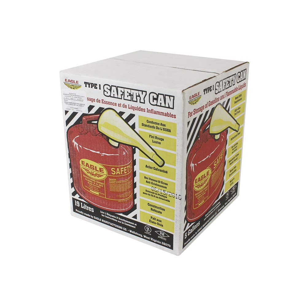 Red Galvanized Steel Type I Gasoline Safety Can with Funnel, 5 gallon Capacity I384960