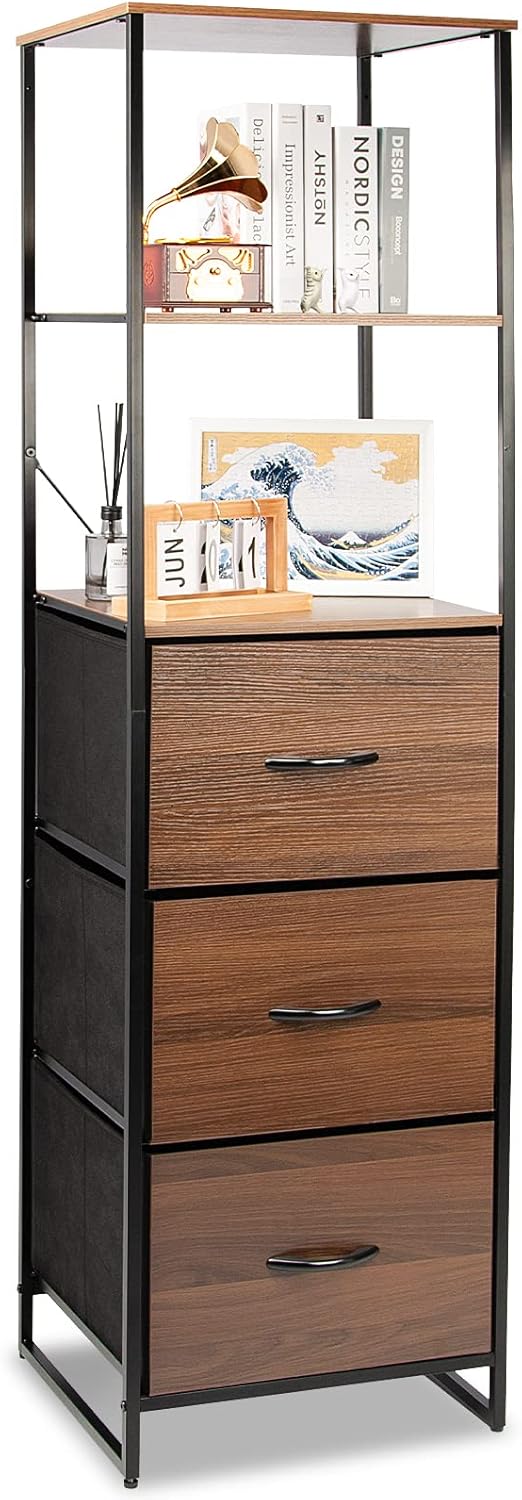 Rustic Brown 3-Tier Bookcase with 3 Drawer X567777