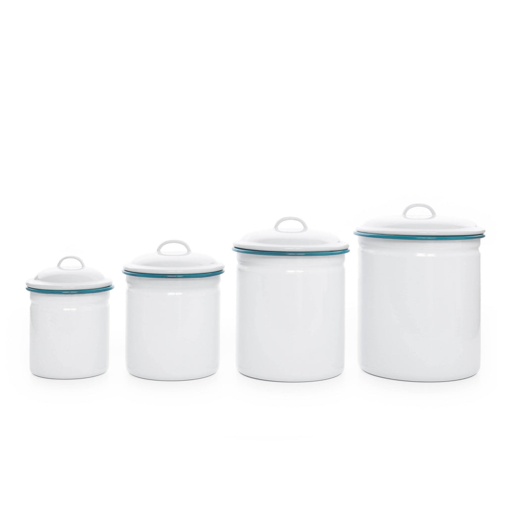 White/Grey Rim 4-Piece Enamelware Canister Set L646
