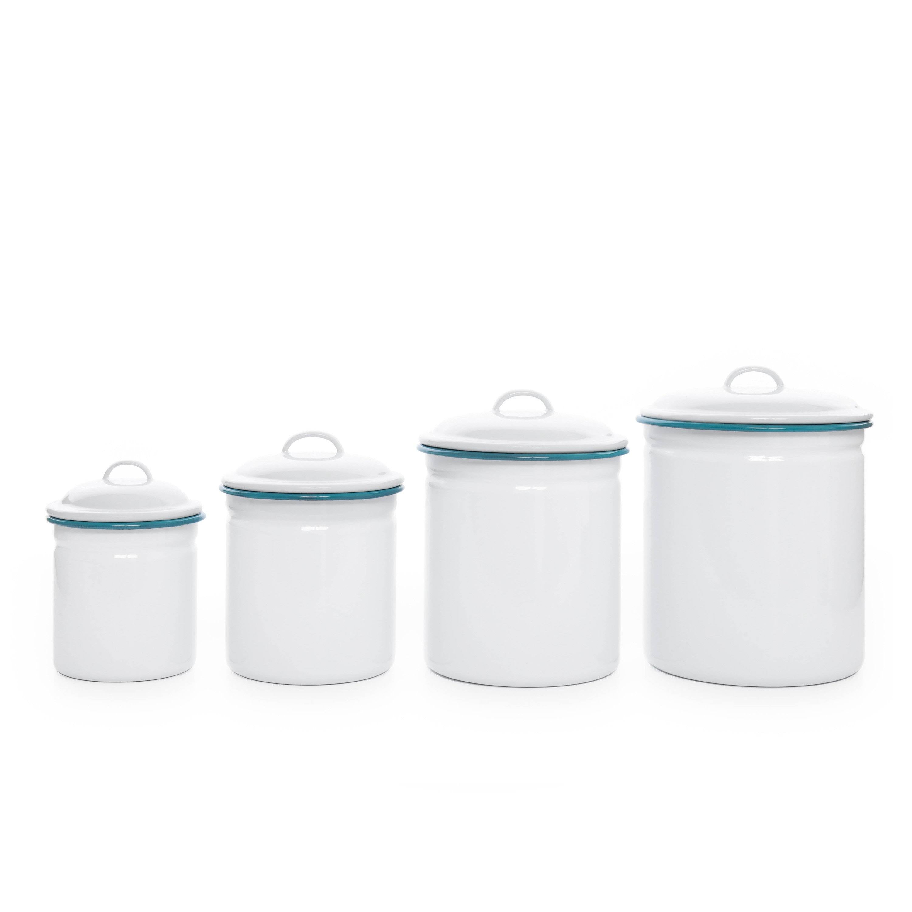White/Grey Rim 4-Piece Enamelware Canister Set L646