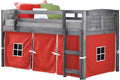 Antique Grey Twin Low Loft Bed with Camo Tent H6197