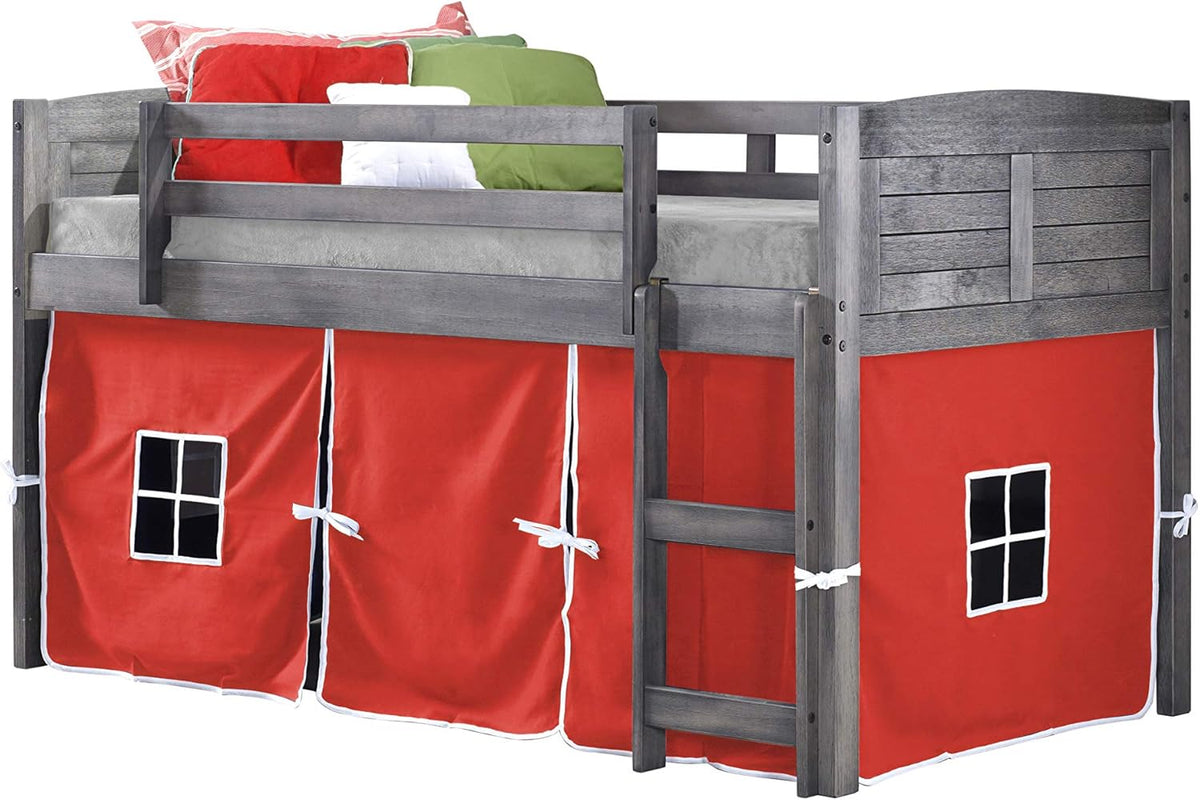 Antique Grey Twin Low Loft Bed with Camo Tent H6197