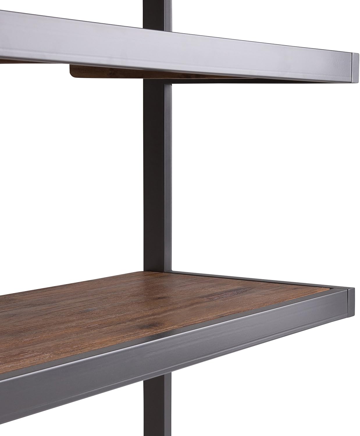 Rustic Natural Aged Brown Solid Acacia Wood and Metal 4 Shelves Bookcase W23345