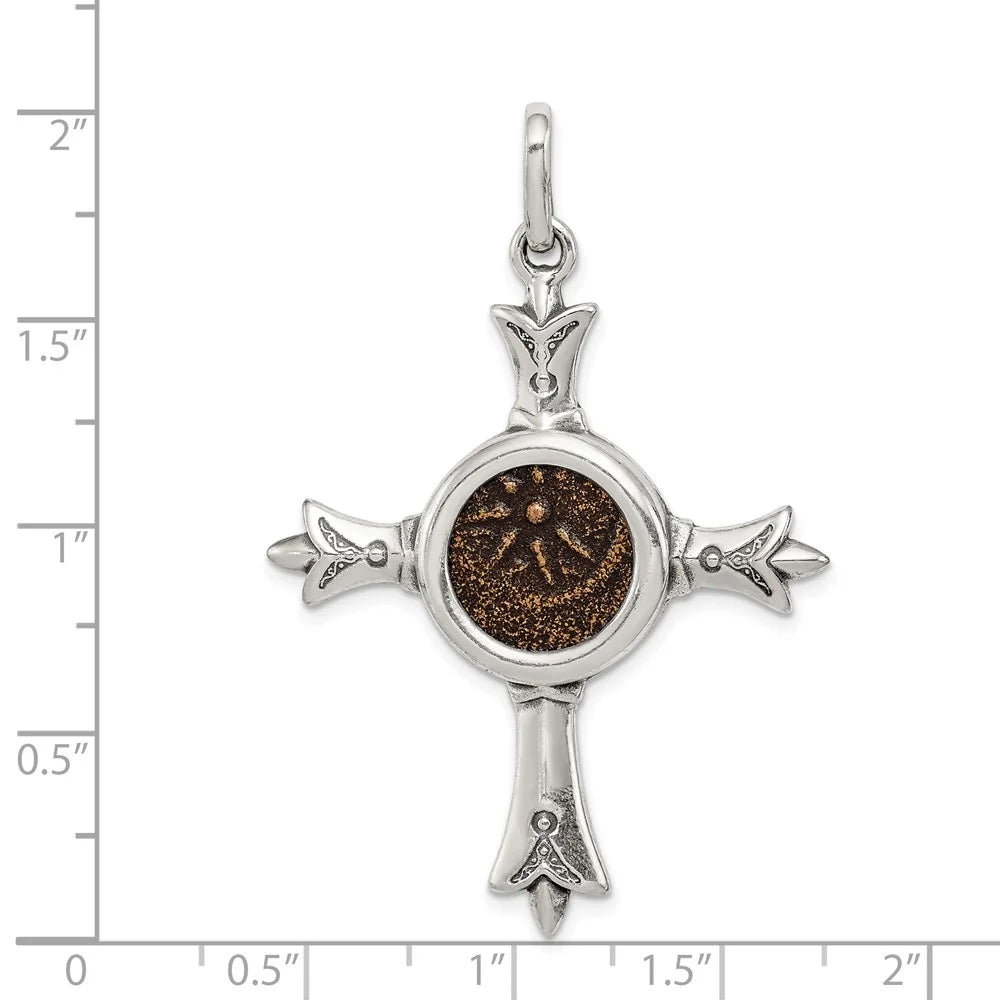 Sterling Silver and Bronze Widow's Mite Coin Cross Pendant with Certificate of Authenticity I579750