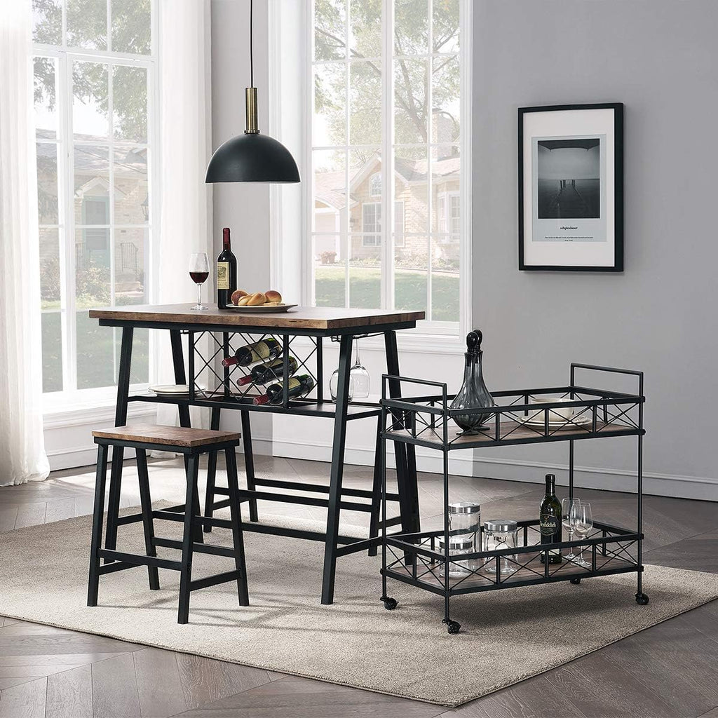 Vintage Brown 2-Tier Rectangular Rolling Bar Cart G7671