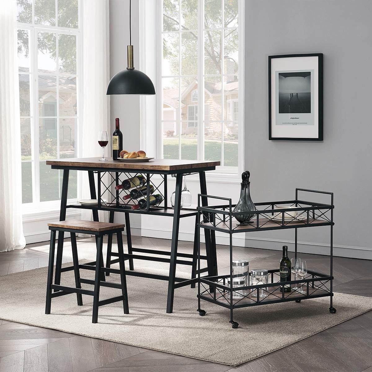 Vintage Brown 2-Tier Rectangular Rolling Bar Cart G7671