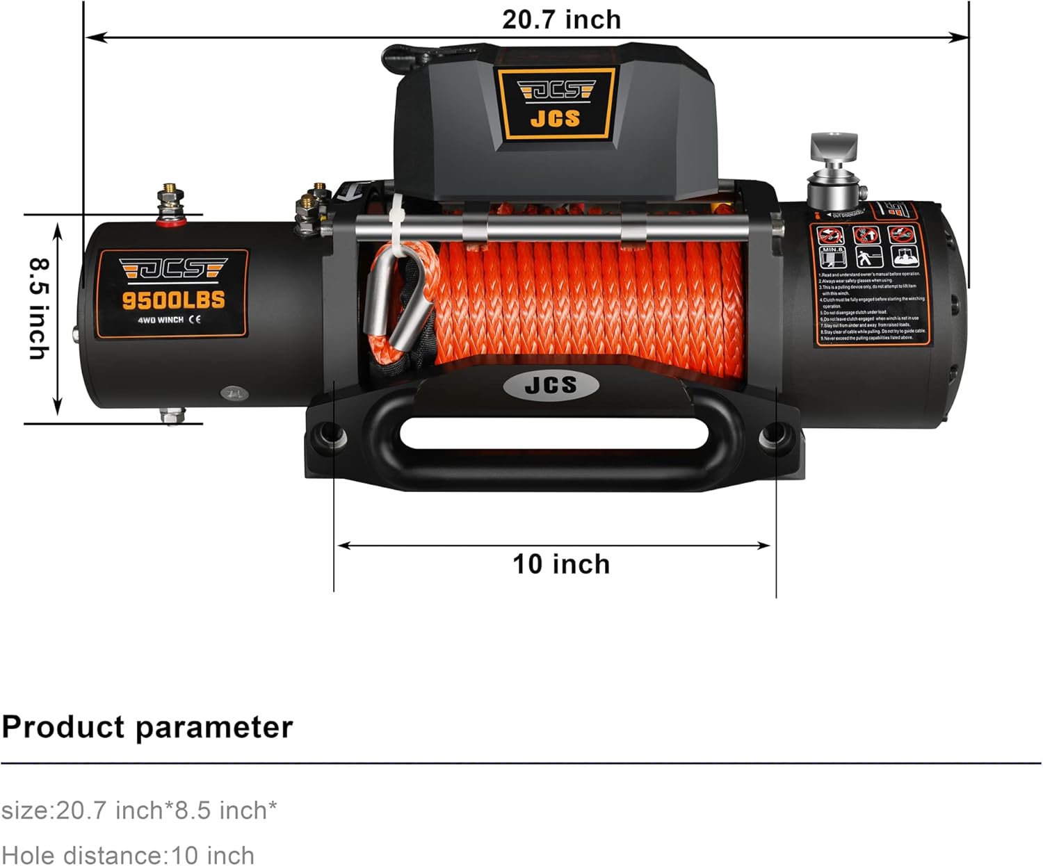 9500 lbs 12V Electric Winch Kit with Synthetic Rope, Waterproof Cover, Hawse Fairlead, Wireless and Corded Remote V2602
