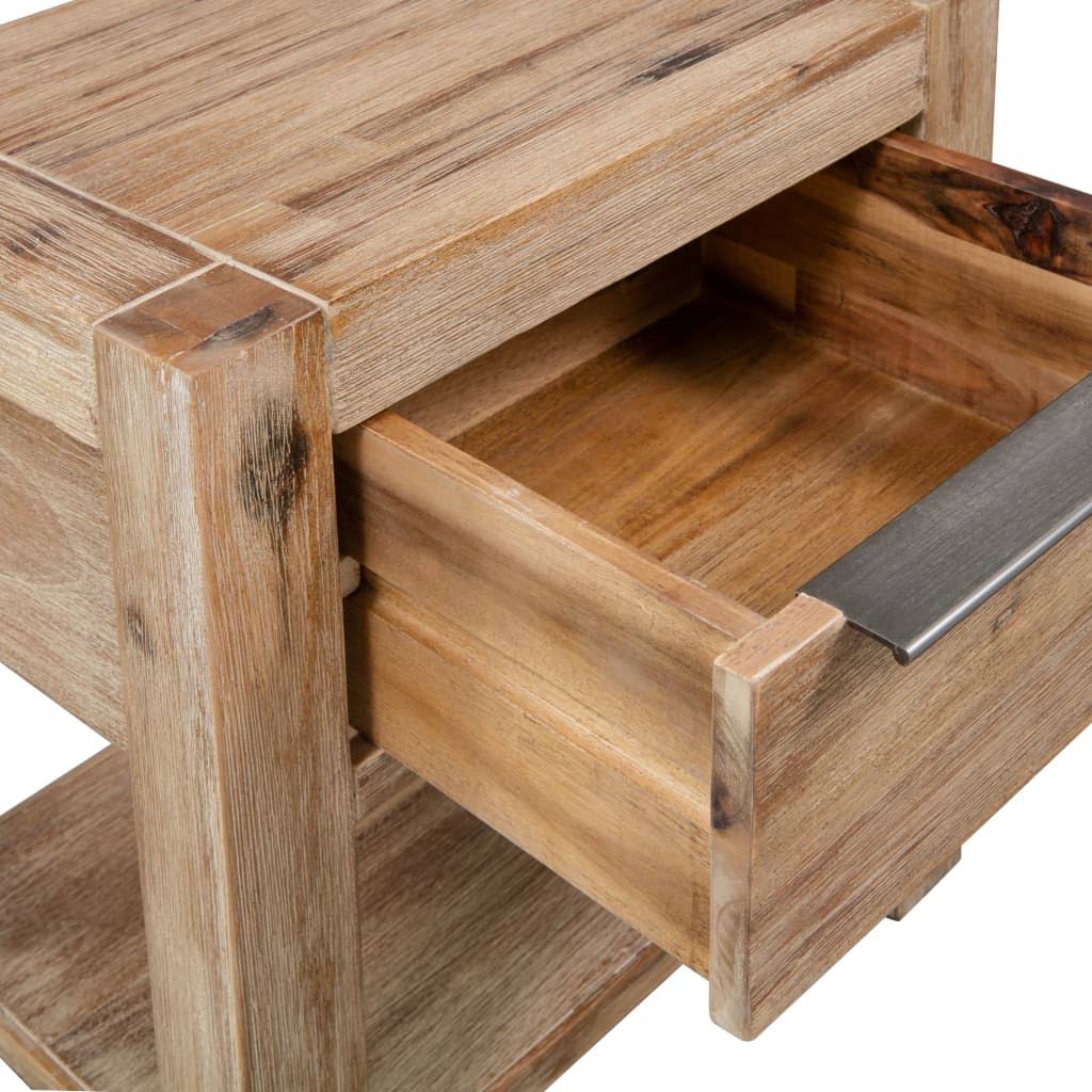 2 Pcs Solid Acacia Wood Nightstands with Drawers N3992