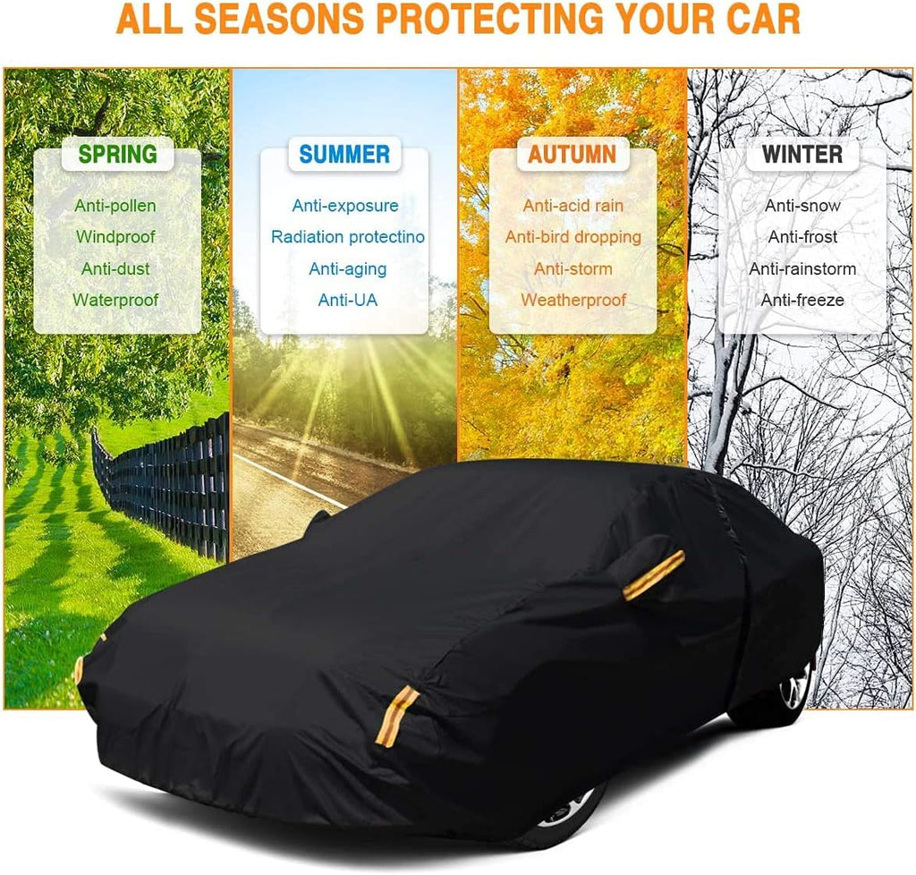 Sedan Car Cover Waterproof All Weather Full Car Cover Snow Hail Rain Sun UV Dust Protection Scratch Resistant Snow Winter (Fit for Car Size: 209''L x 79''W x 59''H (Approx)) Pack of 2 Q986