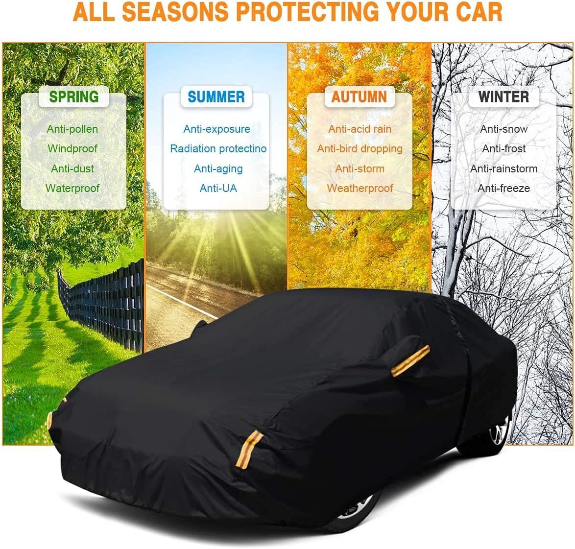 Sedan Car Cover Waterproof All Weather Full Car Cover Snow Hail Rain Sun UV Dust Protection Scratch Resistant Snow Winter (Fit for Car Size: 209''L x 79''W x 59''H (Approx)) Pack of 2 Q986