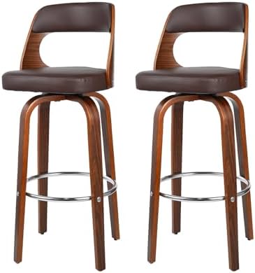 Set of 2 PU Leather Swivel Barstools with Wooden Back and Legs N112
