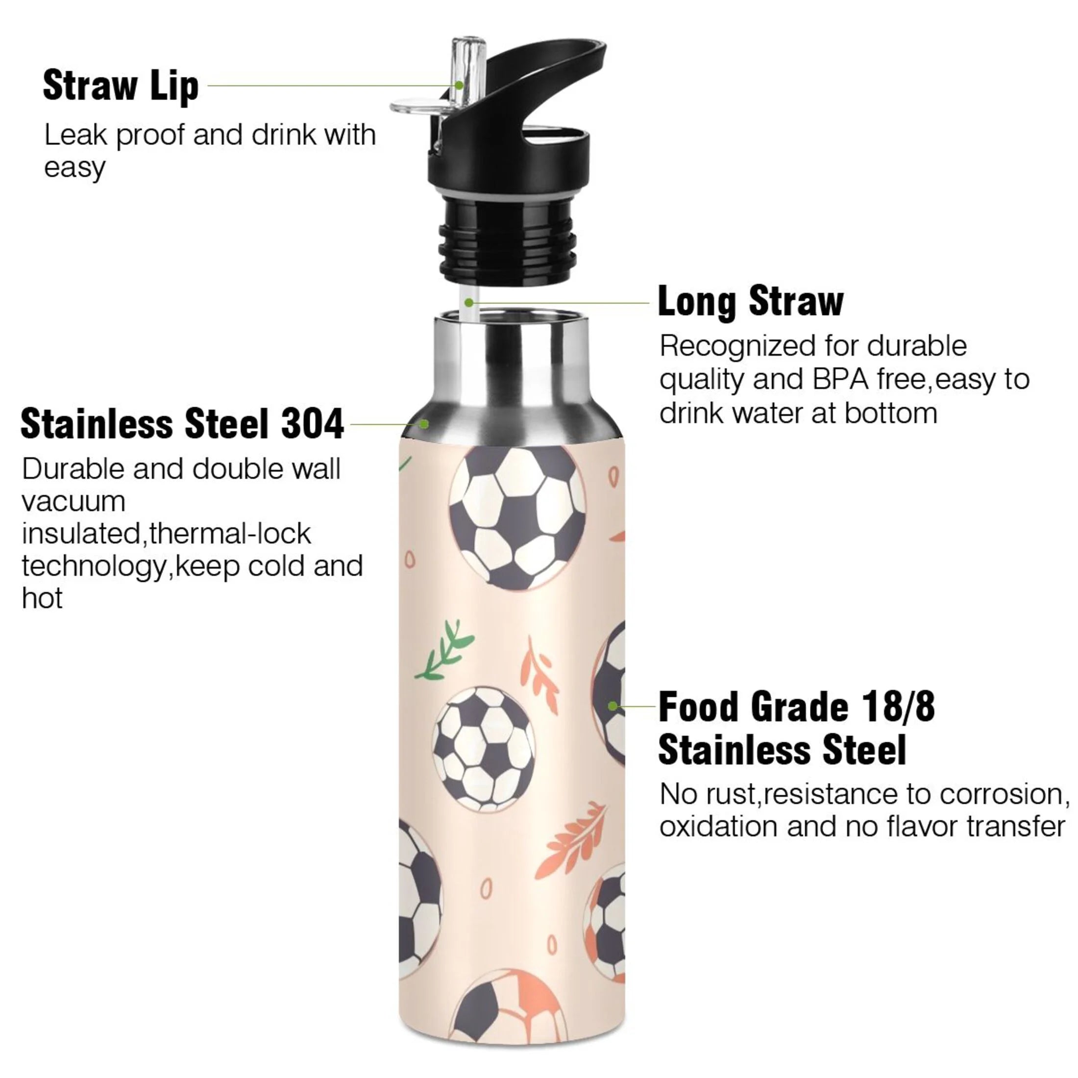 Insulated Stainless Steel Water Bottle with Straw Lid 20 oz D840568