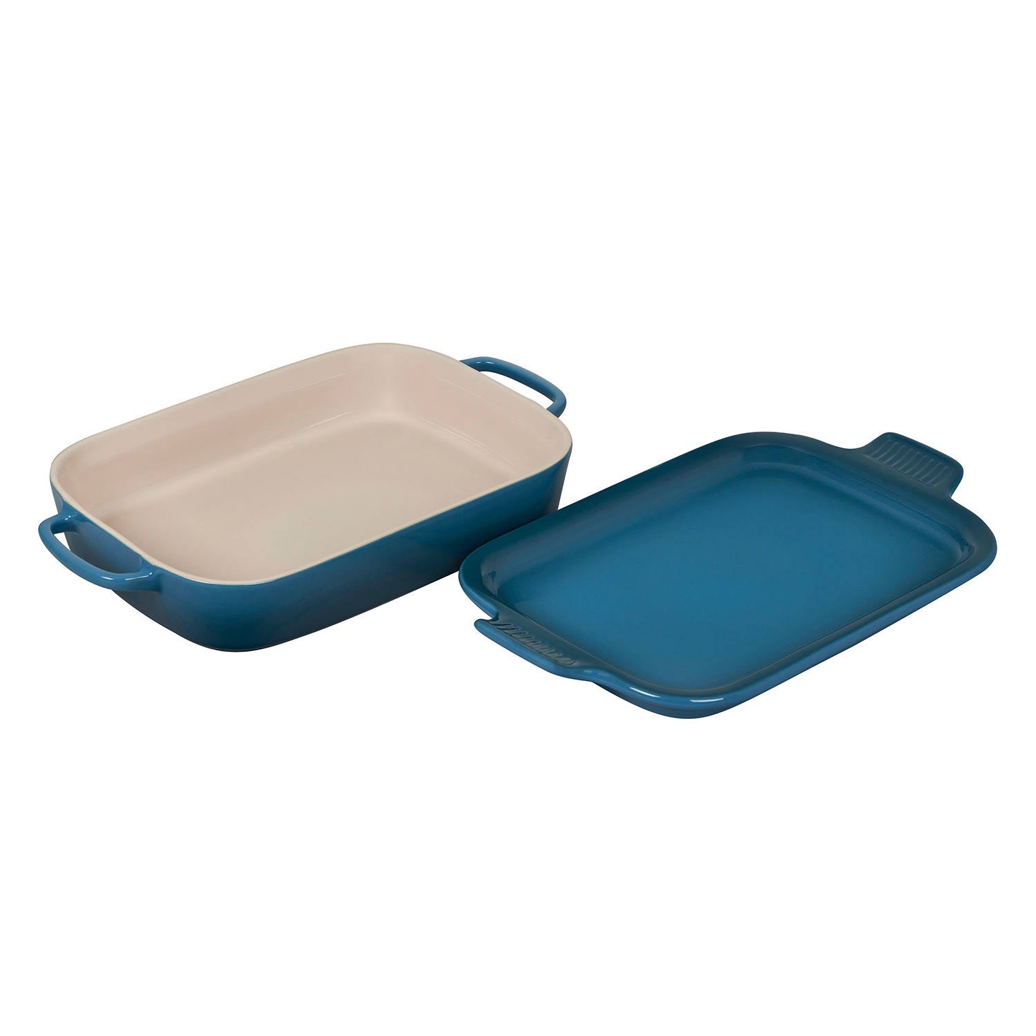 Deep Teal Stoneware Rectangular Dish with Platter Lid J12547