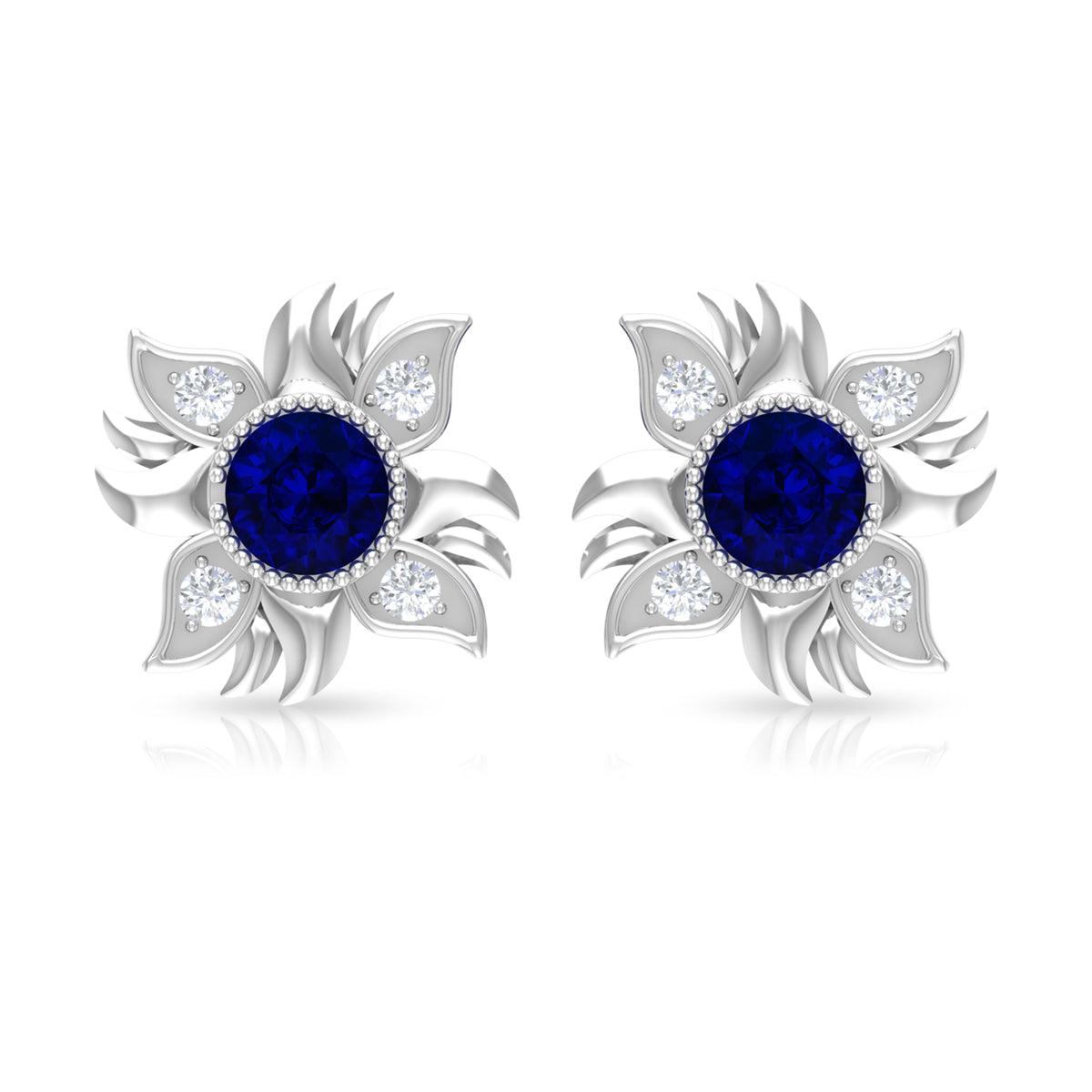 10K White Gold Blue Sapphire Diamond Stud Earring G980707