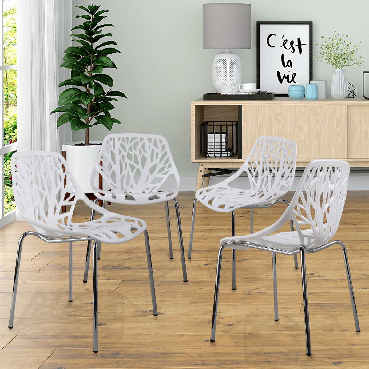 White Set of 4 Stackable Plastic Side Chairs T360417