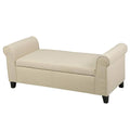 Beige Fabric Armed Storage Ottoman Bench Y808798