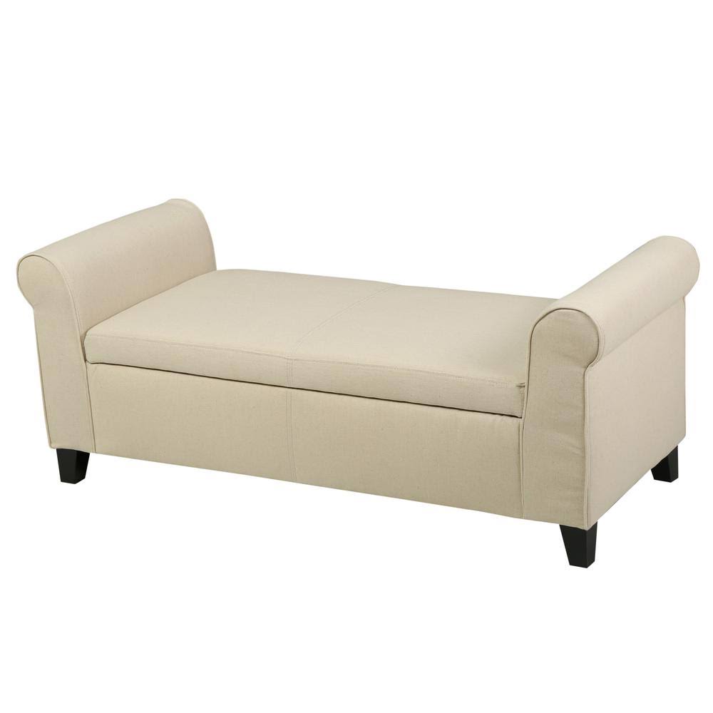 Beige Fabric Armed Storage Ottoman Bench Y808798