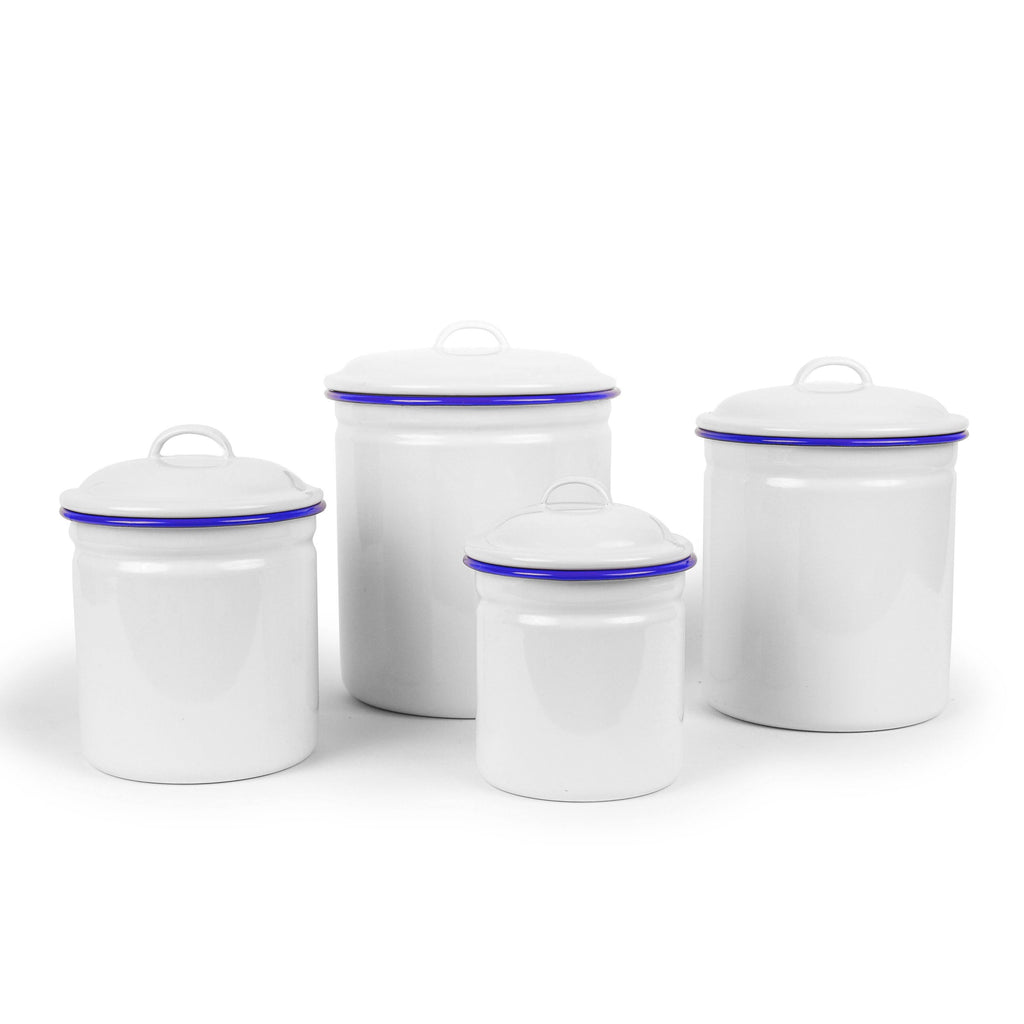 White/Grey Rim 4-Piece Enamelware Canister Set L646