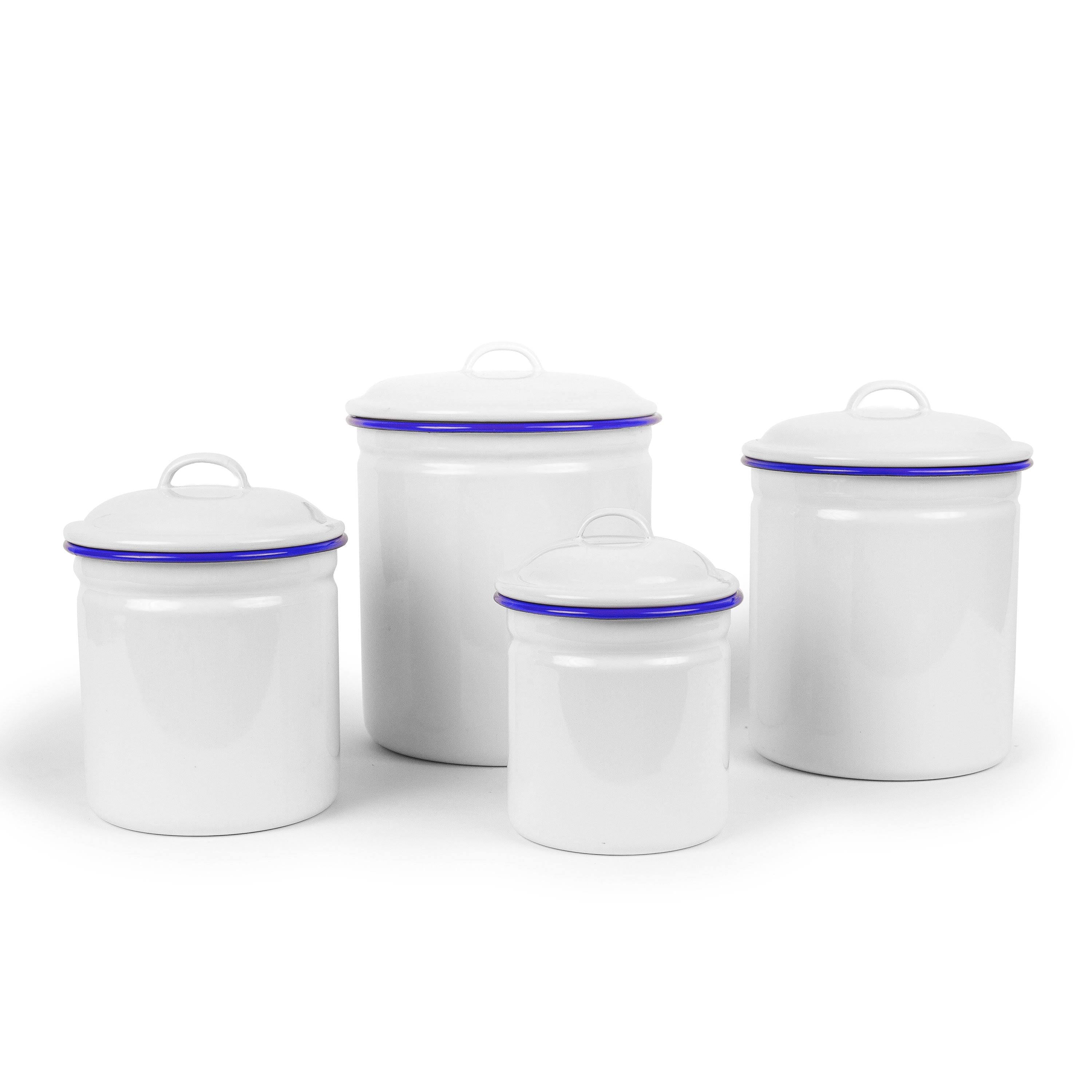 White/Grey Rim 4-Piece Enamelware Canister Set L646