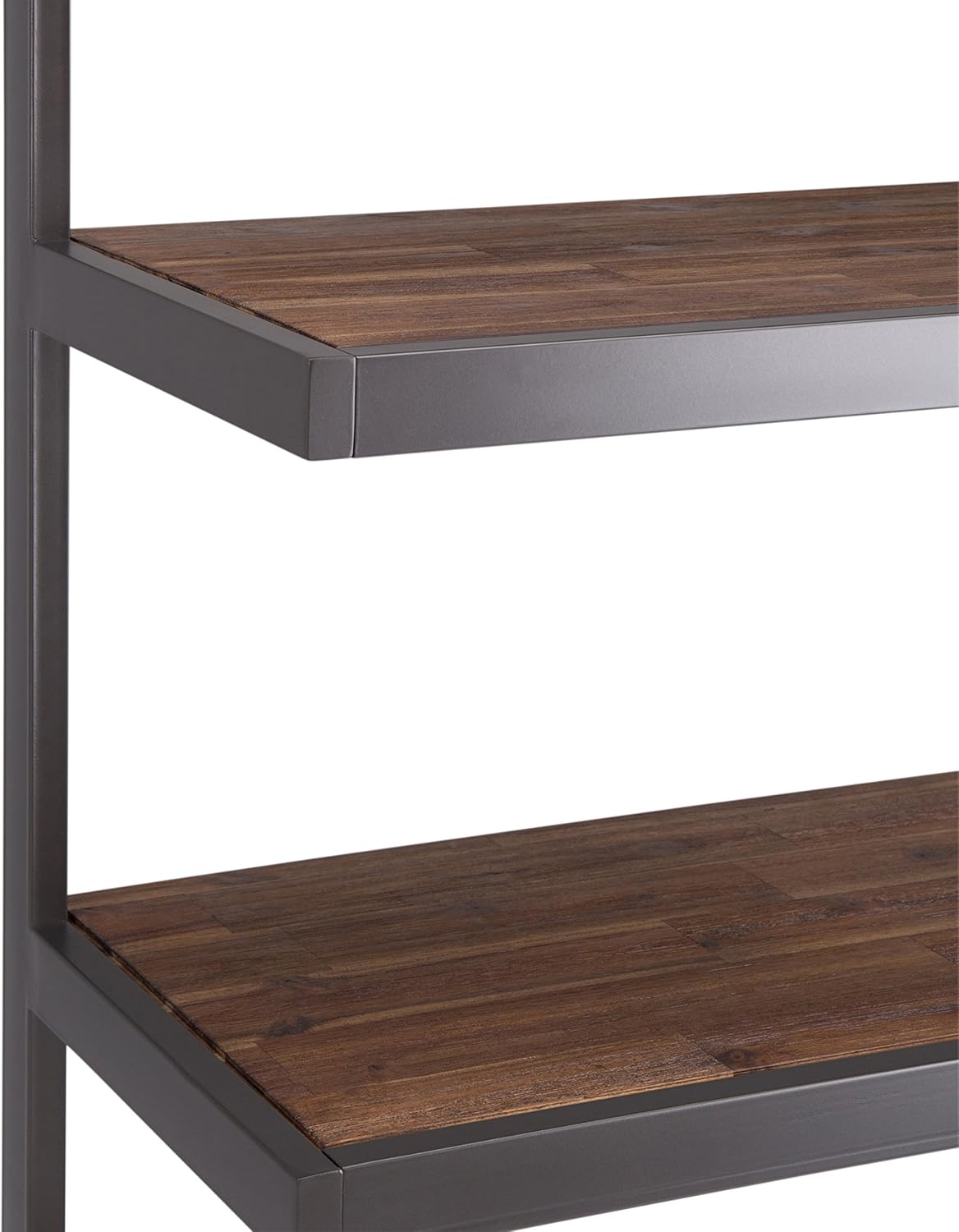 Rustic Natural Aged Brown Solid Acacia Wood and Metal 4 Shelves Bookcase W23345