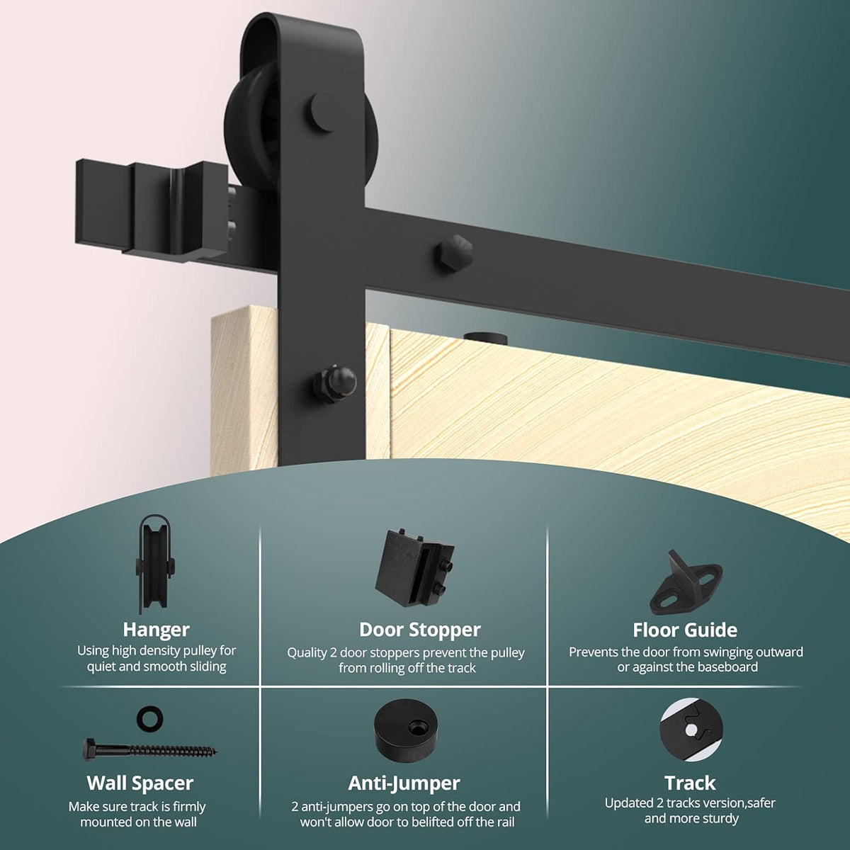 12FT Heavy Duty Q235 Carbon Steel Barn Door Hardware Kit A742470