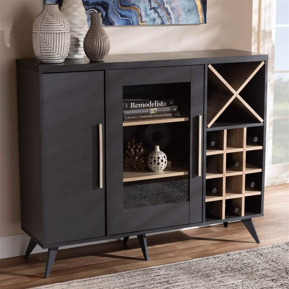 Dark Grey Oak Finished Wine Cabinet F89626