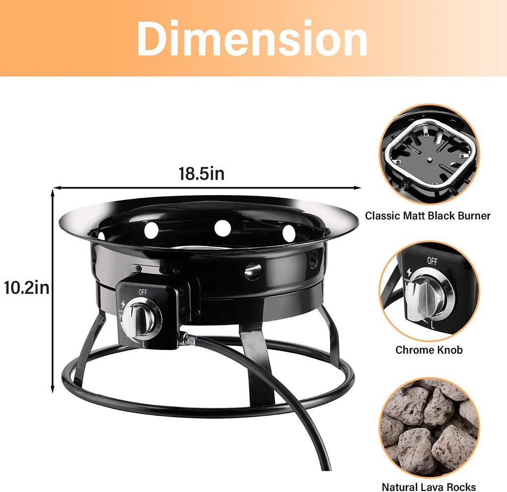 18.5 Propane Gas Fire Pit, Portable Fire Bowl 58,000 BTU, Manual Ignition B926