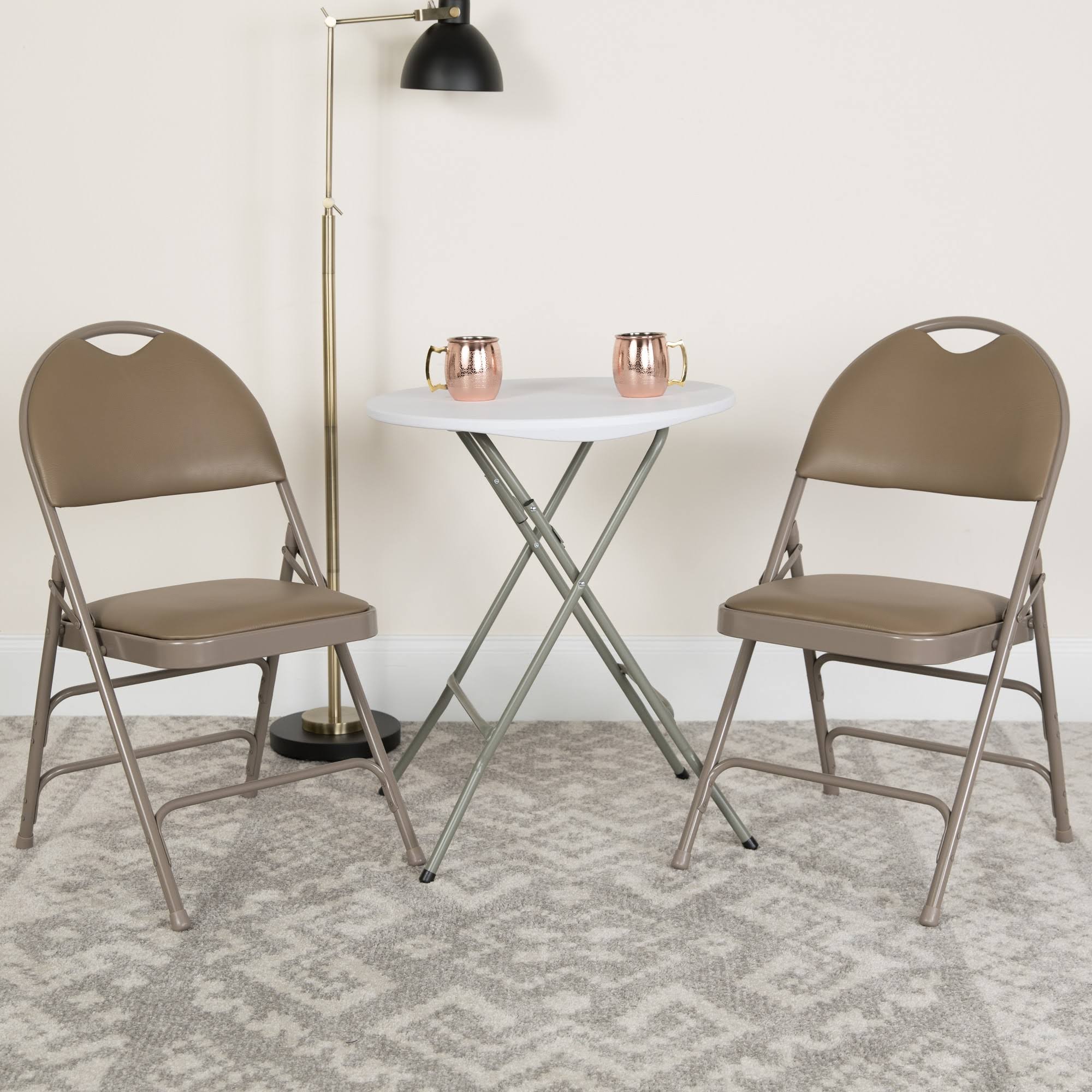 Beige Vinyl Metal Folding Chair N5267