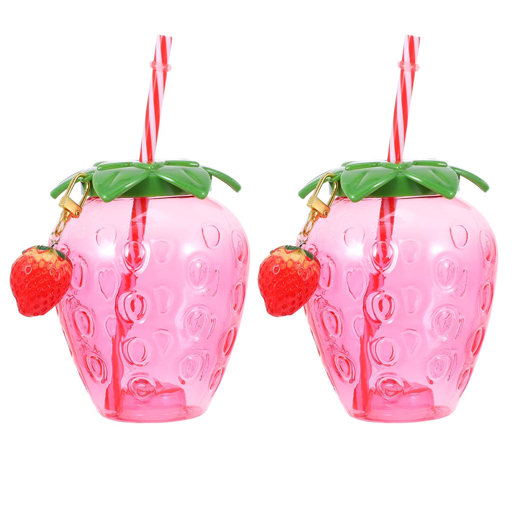 Disposable Strawberry Shape Water Bottle with 2 Straws Q8017