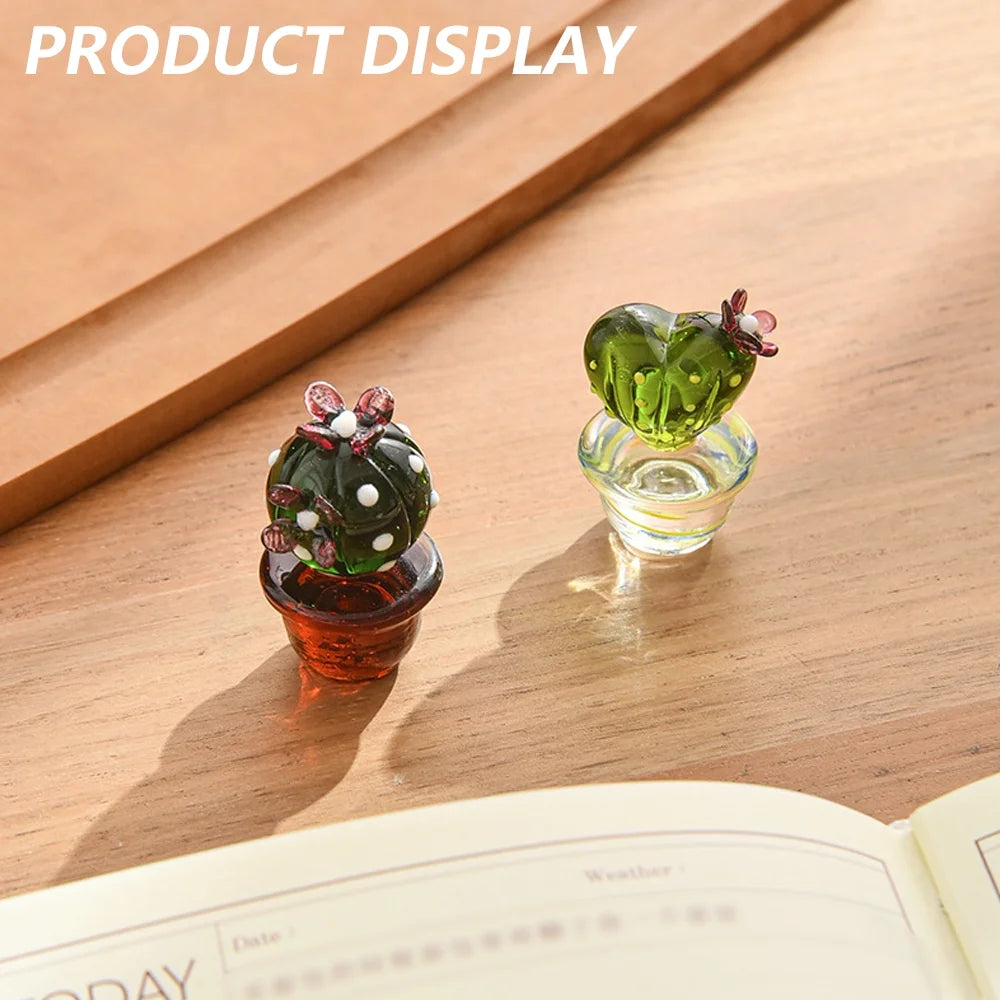 Handmade Blown Glass Cactus Figurines Desk Decorations F73627