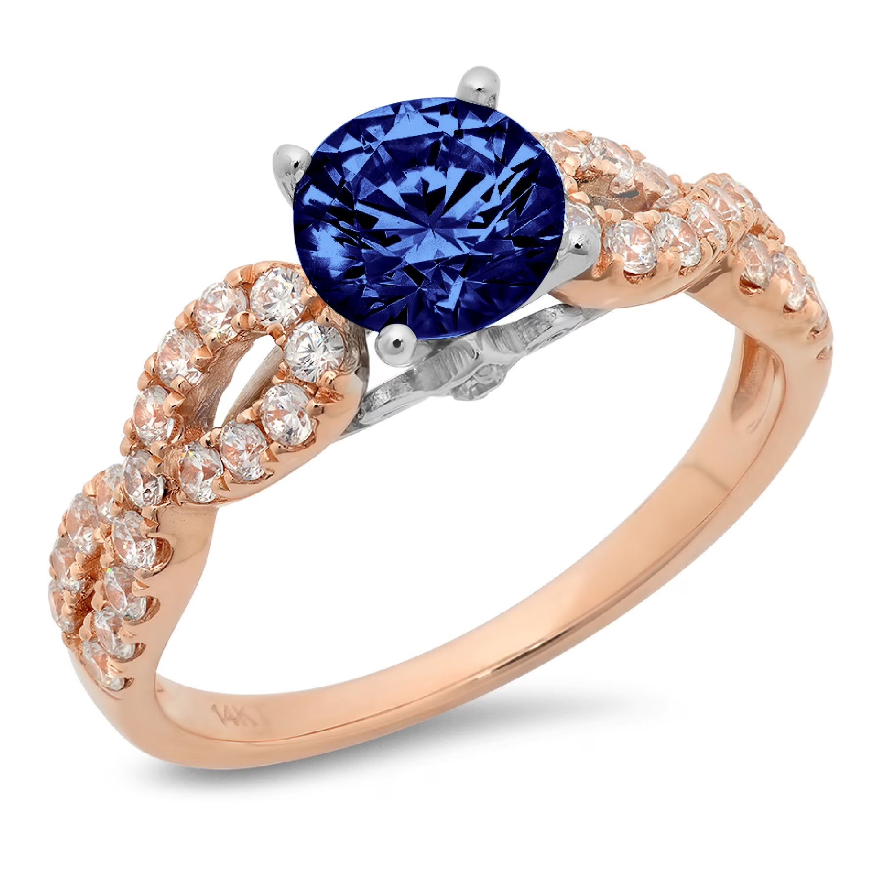1.36ct round cut blue simulated tanzanite 18k rose white gold engagement ring size 10.5 R7359