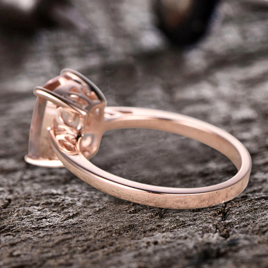 10mm Cushion Morganite 4 Carat Engagement Ring 10k Rose Gold Filigree L1504