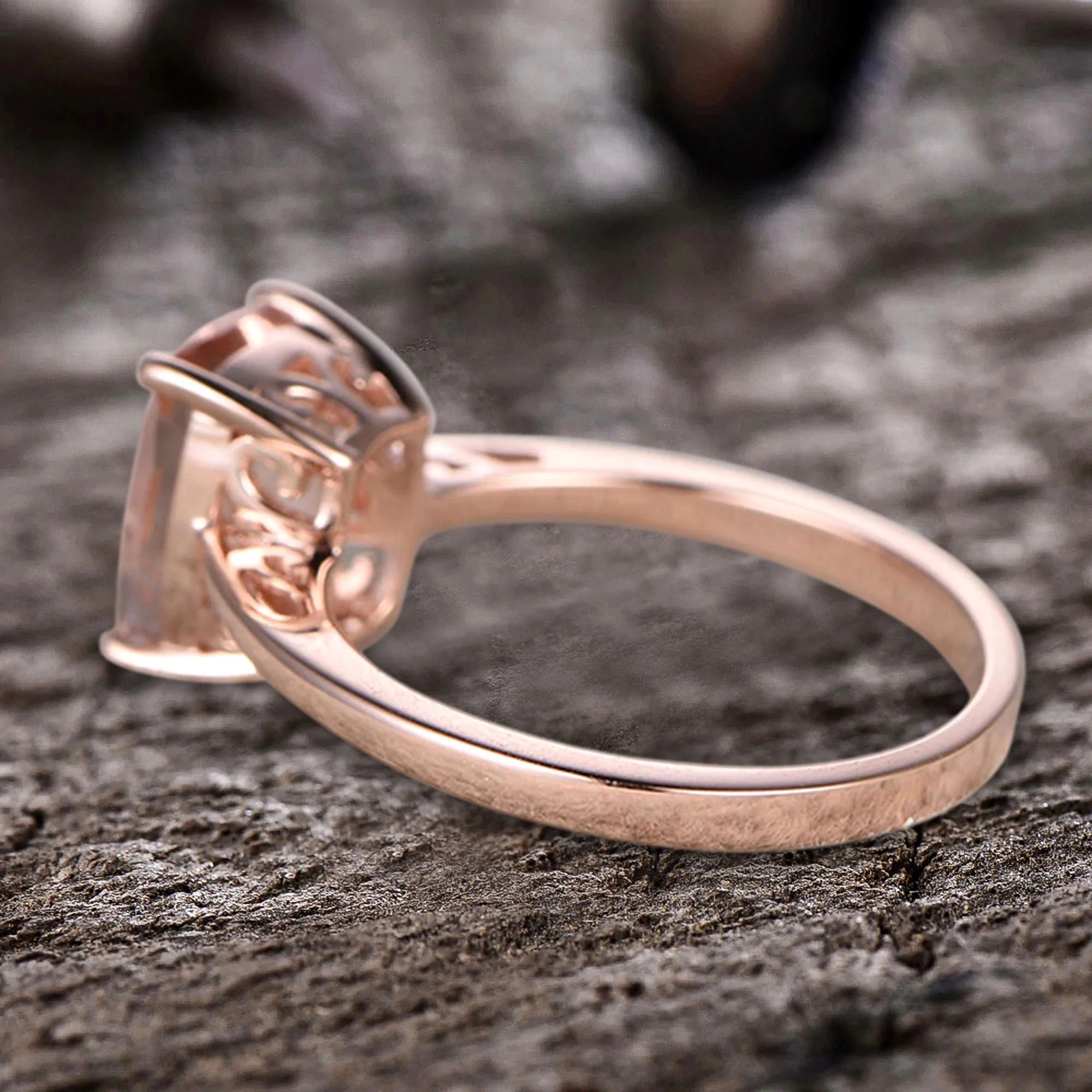 10mm Cushion Morganite 4 Carat Engagement Ring 10k Rose Gold Filigree L1504