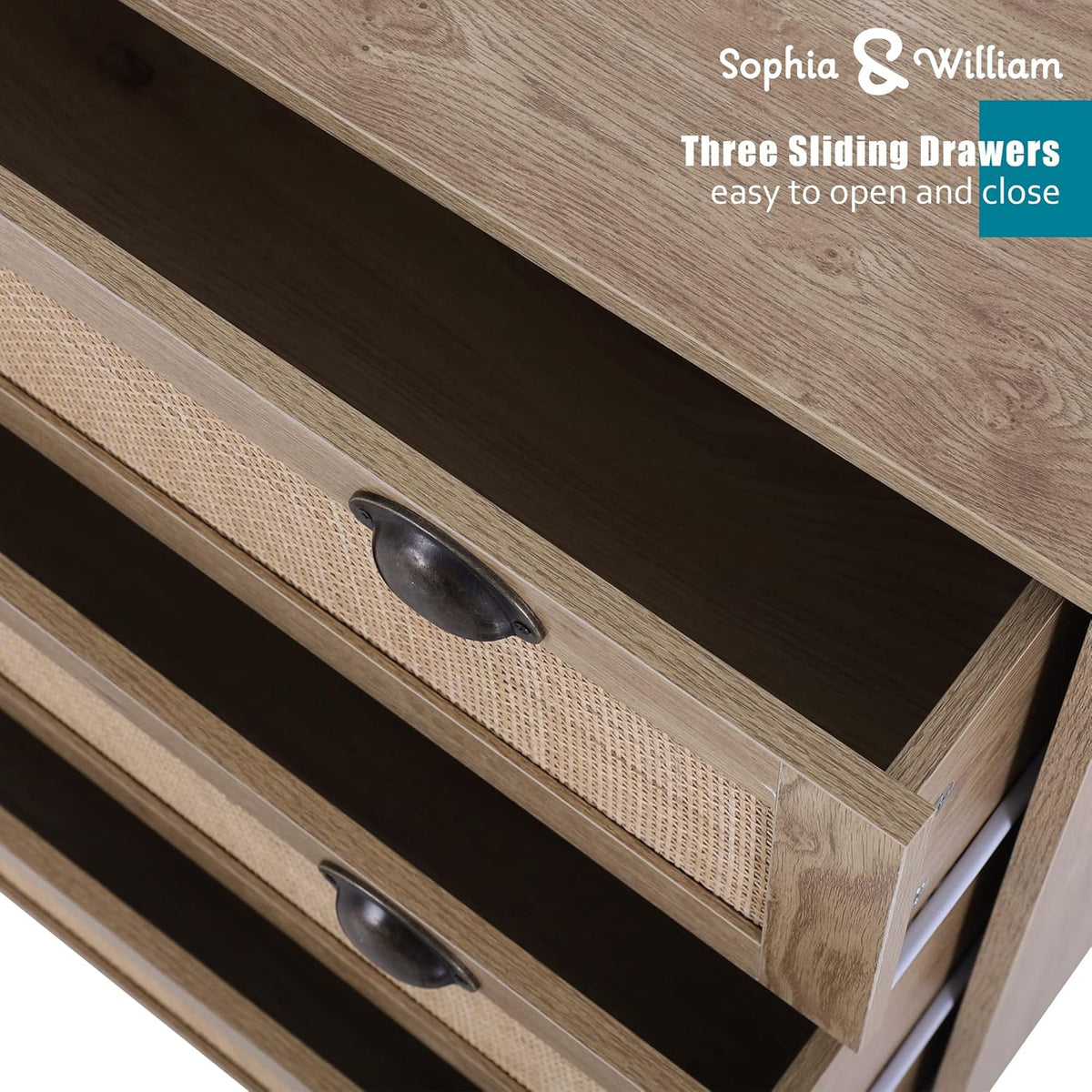 3 Drawer Rattan Storage Cabinet with Pine Wood Legs R379
