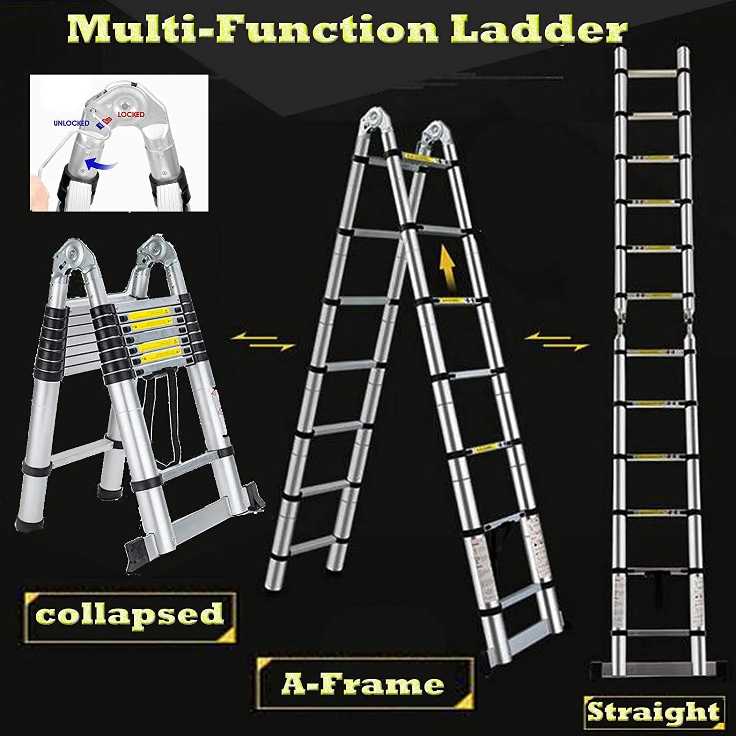 16.5Ft Aluminum Telescoping Extension Ladder with 330lbs Capacity V544830