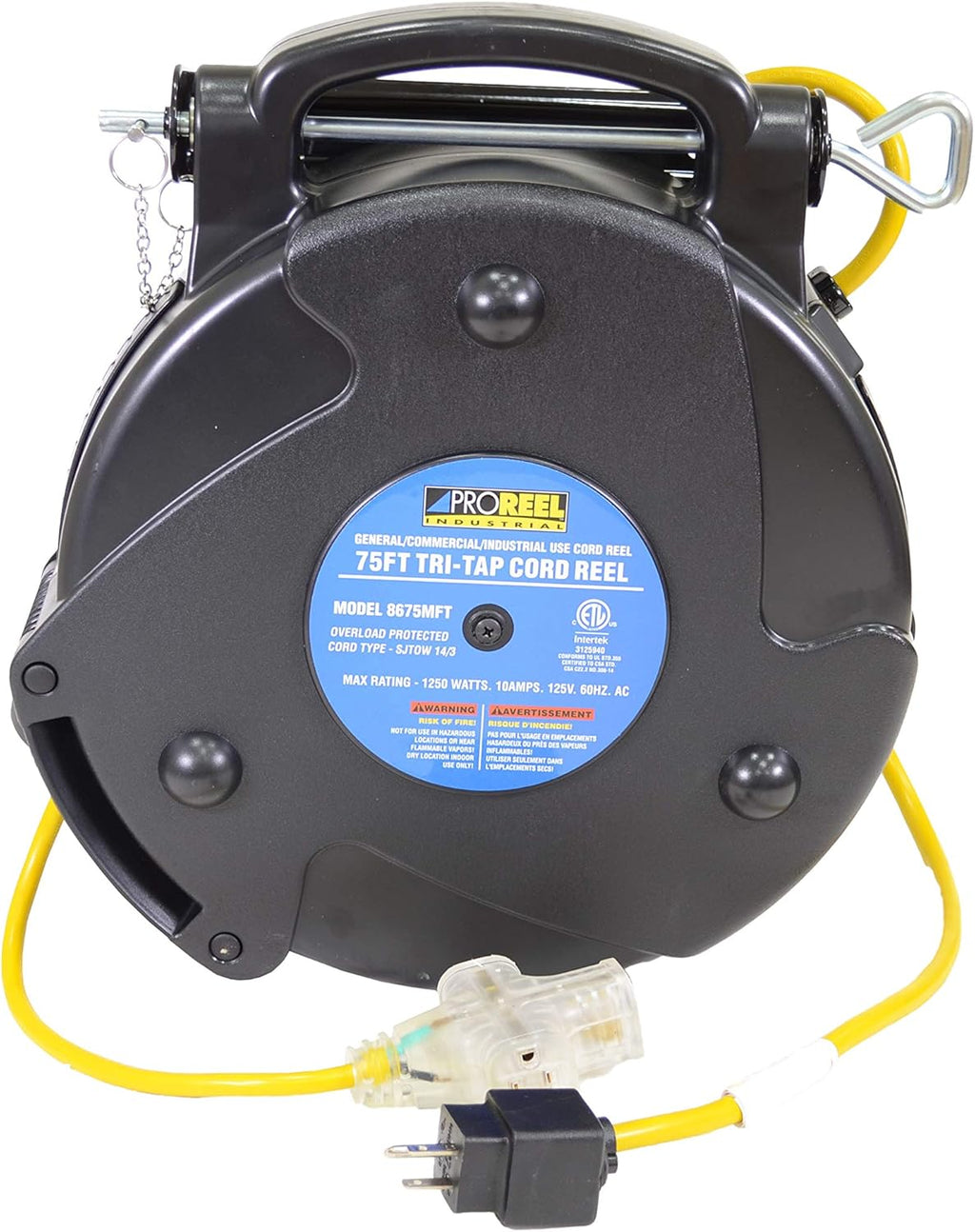 75' Black Cord Reel with Locking Outlet Z2463