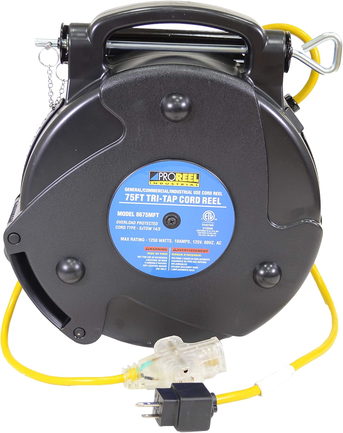 75' Black Cord Reel with Locking Outlet Z2463