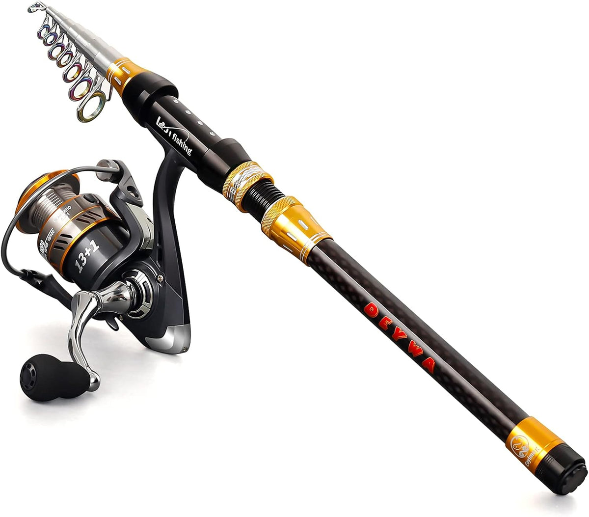 Telescopic Carbon Fiber Fishing Rod and Reel Combo, Golden Black, Pack of 2 N4636