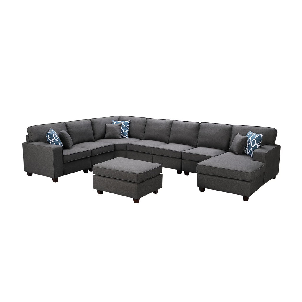 Dark Gray Linen Modular Sectional Sofa Chaise and Ottoman O43248