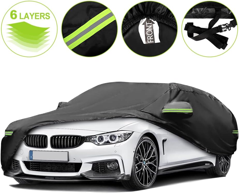 Sedan Car Cover Waterproof All Weather Full Car Cover Snow Hail Rain Sun UV Dust Protection Scratch Resistant Snow Winter (Fit for Car Size: 209''L x 79''W x 59''H (Approx)) Pack of 2 Q986