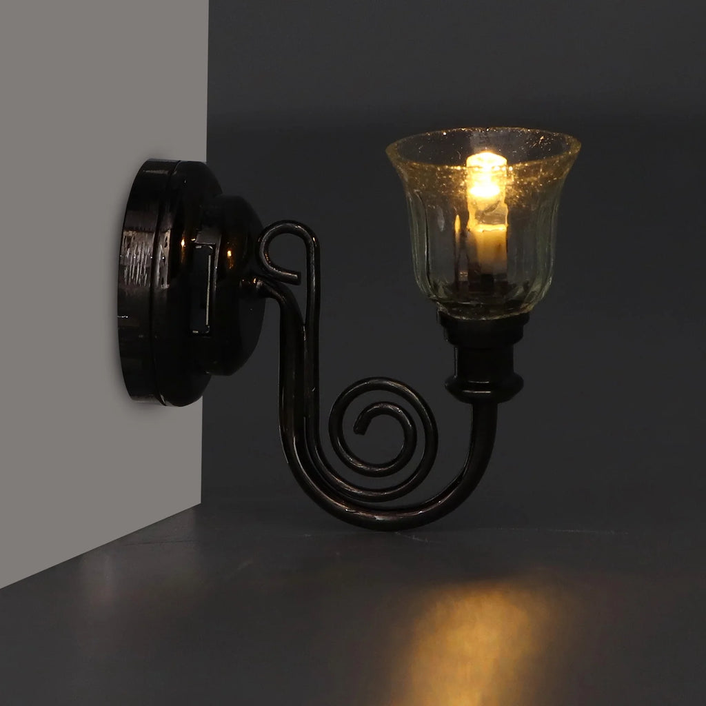1:12 Dollhouse Wall Lamp LED Warm Lighting Metal Miniature Wall Sconce with Battery U725