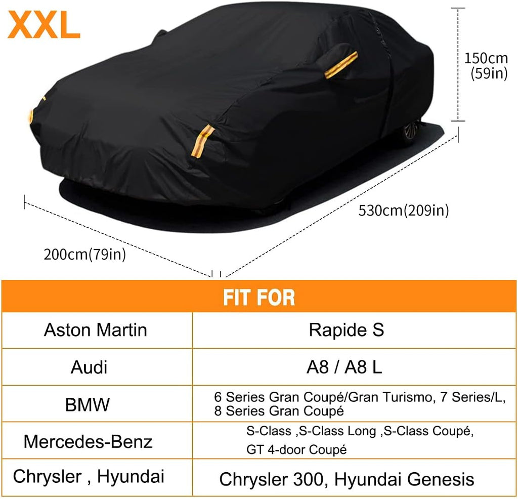 Sedan Car Cover Waterproof All Weather Full Car Cover Snow Hail Rain Sun UV Dust Protection Scratch Resistant Snow Winter (Fit for Car Size: 209''L x 79''W x 59''H (Approx)) Pack of 2 Q986