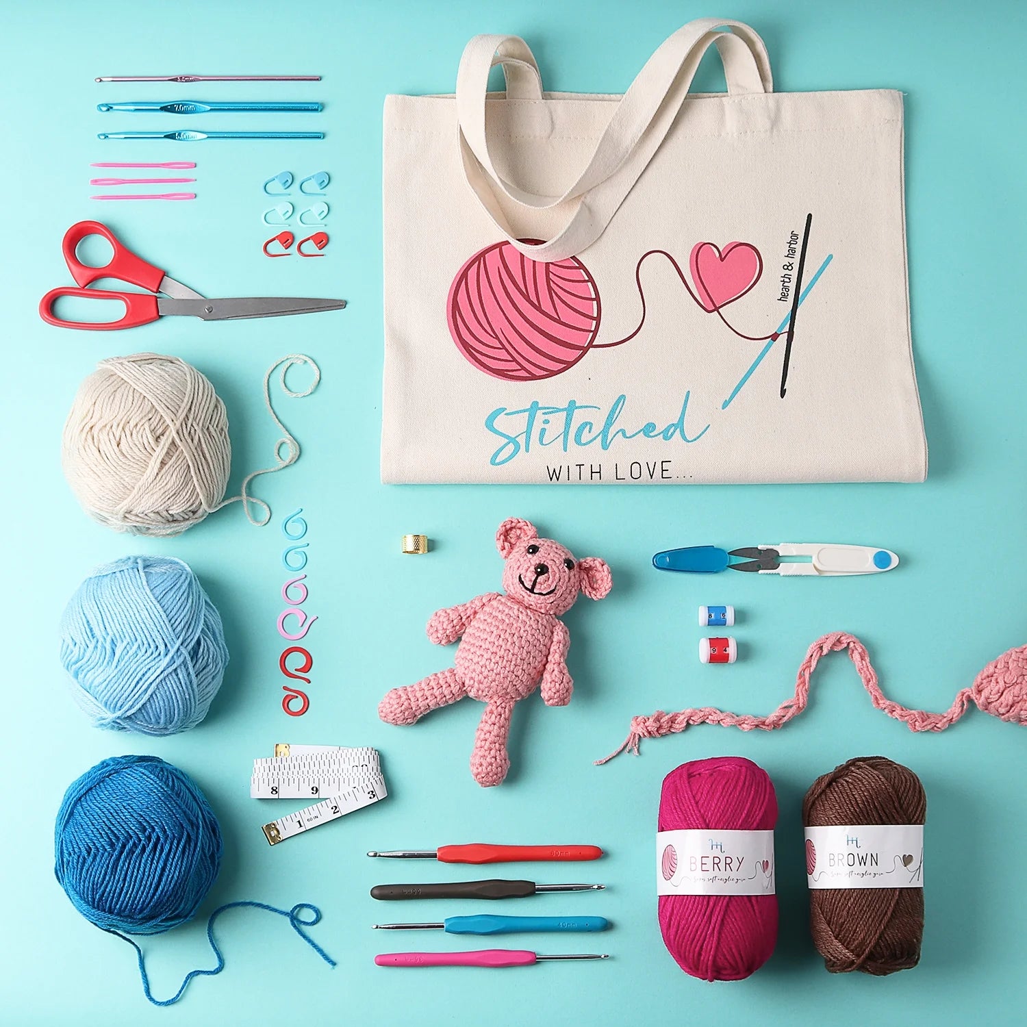 Crochet Kit with Yarn Balls, Needles, Canvas Tote Bag, 73 Piece X50214