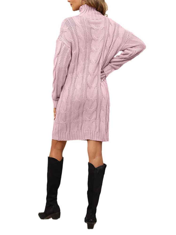 Turtleneck Cable Knit Long Sweater Dress L626208