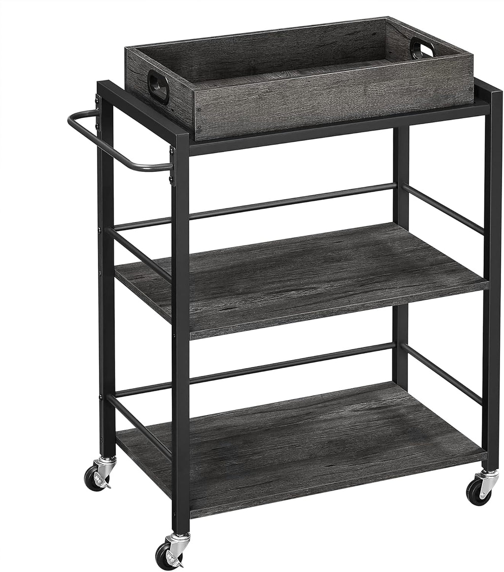 Rustic Brown and Black Bar Cart with Wheels N29421