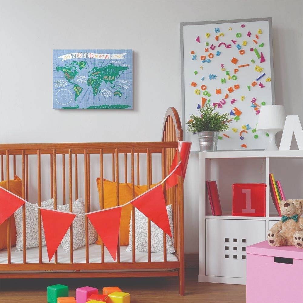 World Map Colorful Nursery Design Canvas Art I180