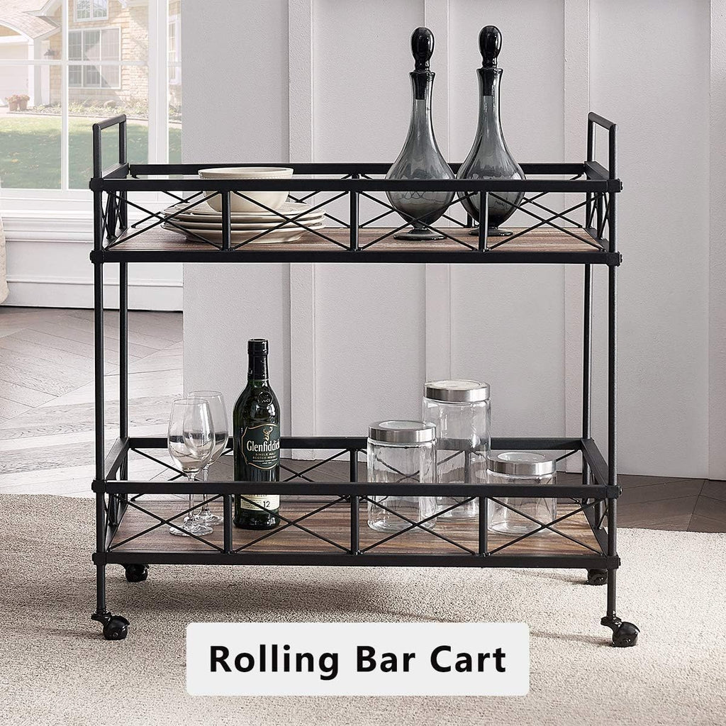 Vintage Brown 2-Tier Rectangular Rolling Bar Cart G7671