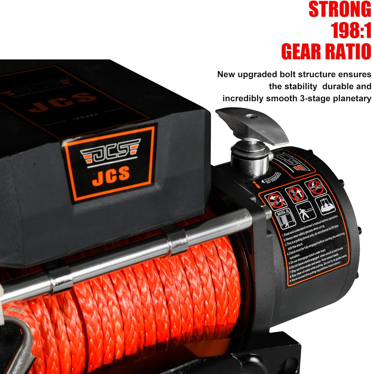 9500 lbs 12V Electric Winch Kit with Synthetic Rope, Waterproof Cover, Hawse Fairlead, Wireless and Corded Remote V2602