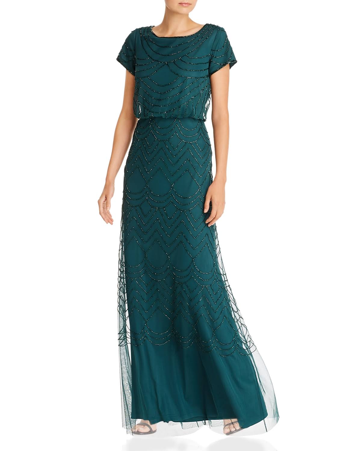 Beaded Blouson Gown - Green Q5491